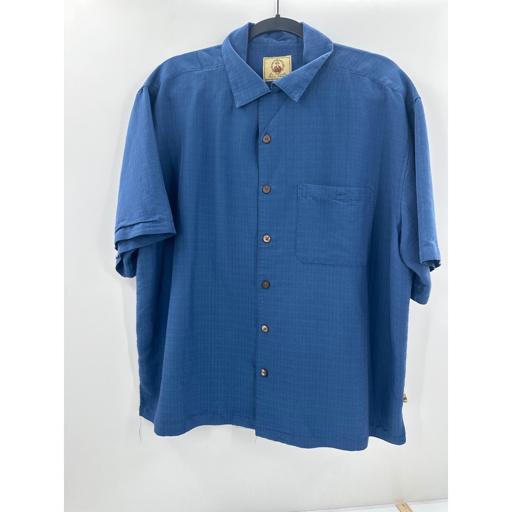 Joe Marlin Mens Blue Textured Short Sleeve Button Down Camp Shirt Size XL